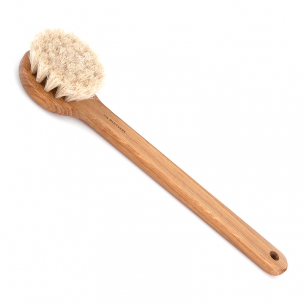 Horsehair massage brush, round with handle
