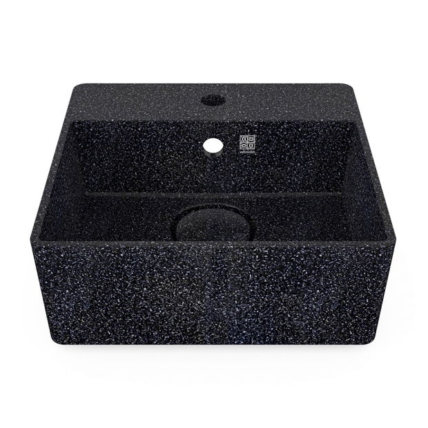 Cube40 washbasin, black char / wall-mounted with tap hole