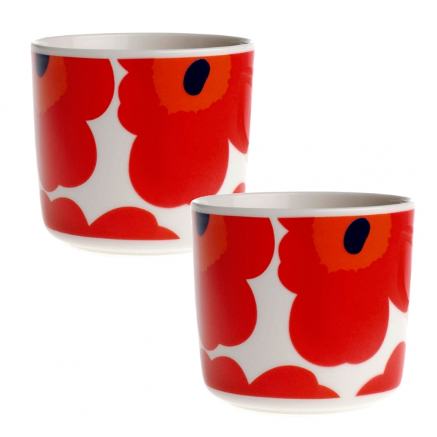 Mug Oiva Unikko 0.2l, 2pcs, red-white / without handle