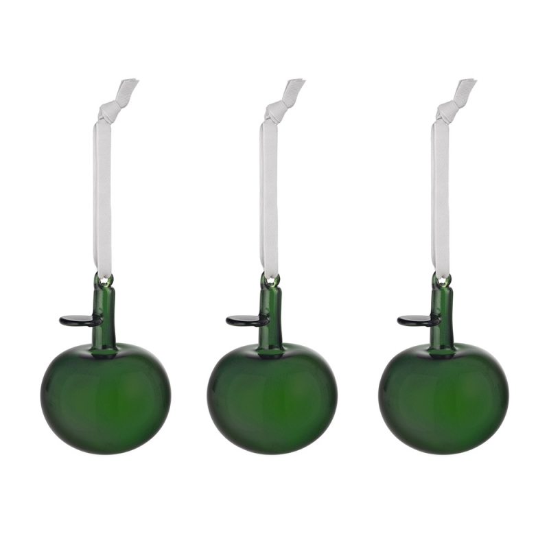 Glass apple ornaments Oiva Toikka, green / 3pcs
