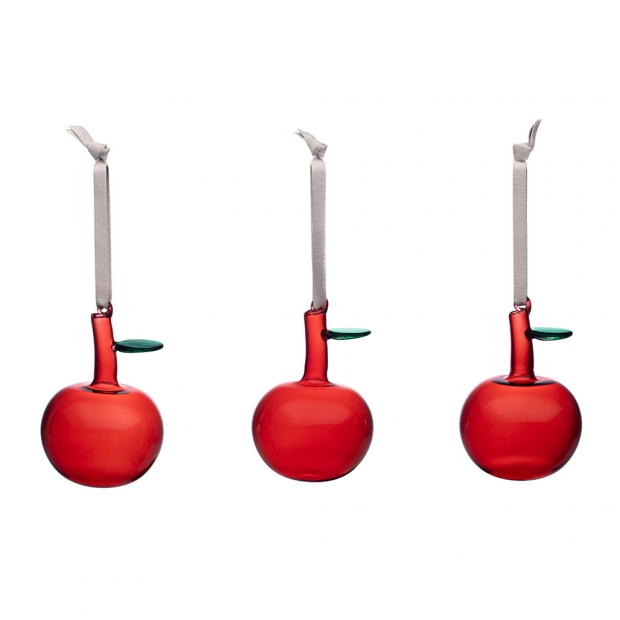 Glass apple ornaments Oiva Toikka, red / 3pcs