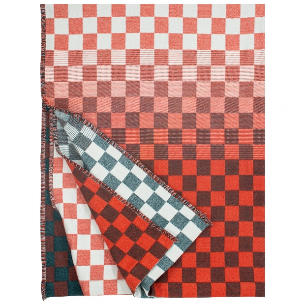 Merino blanket Shakki 130x180, green-red-white