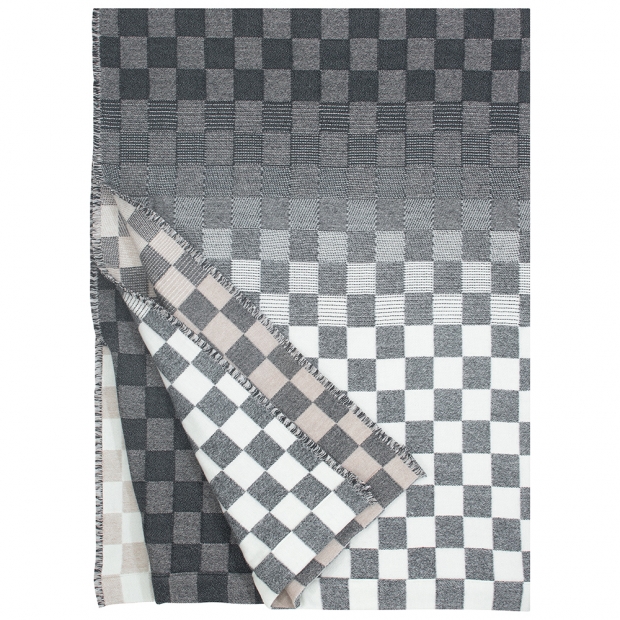 Merino blanket Shakki 130x180, beige-black-white