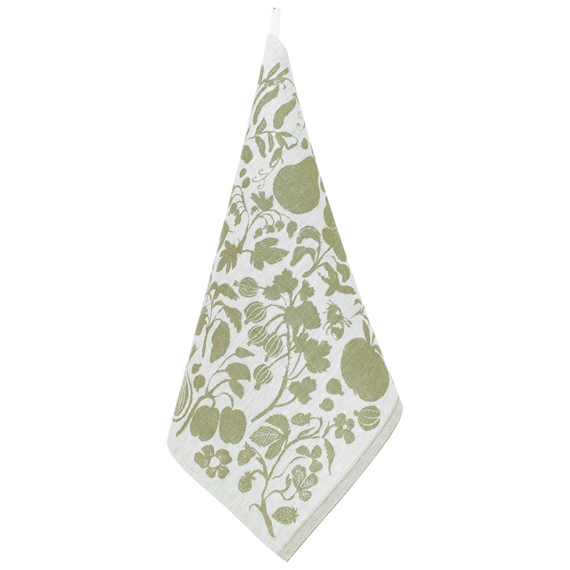 Linen tea towel / napkin Puutarha 46x46, olive-white