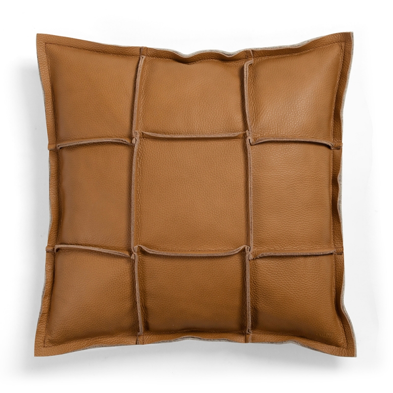 Väre cushion 45x45, leather-wool / brown
