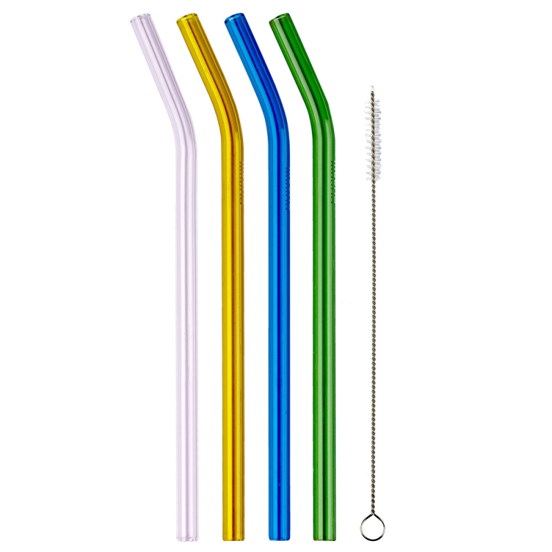 Glass straws 4pcs, colorful / with cleaning brush