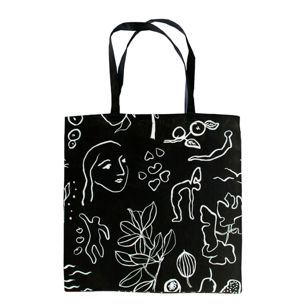 Konopná taška Onnenmaa 46×46, čierno-biela