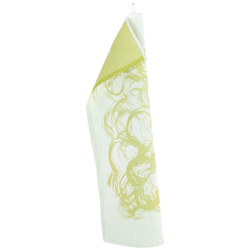 Linen tea towel Lähteikkö 46x70, white-lime green