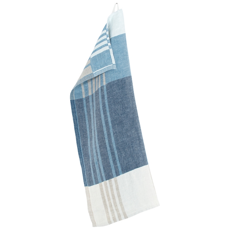 Linen tea towel Toffee 48x70, blueberry-blue rain