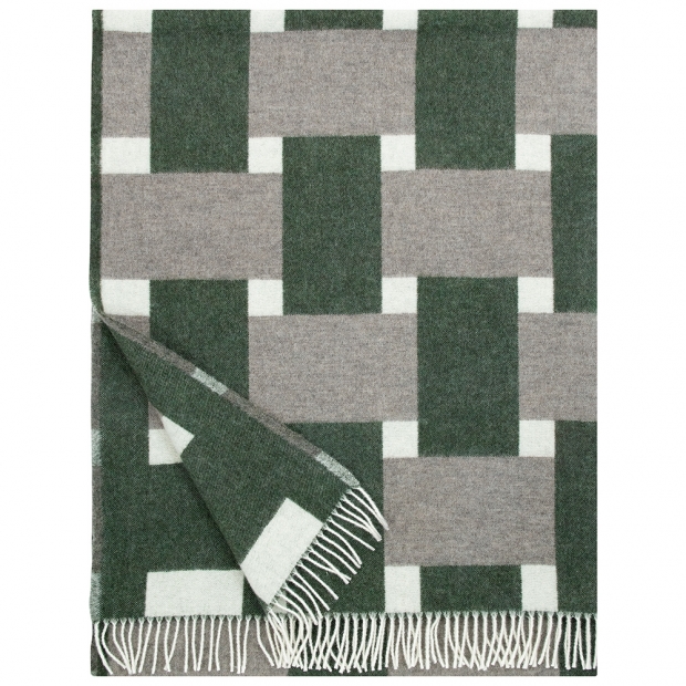 Wool blanket Punos 130x180, white-olive-black
