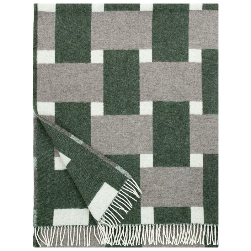 Wool blanket Punos 130x180, white-olive-black