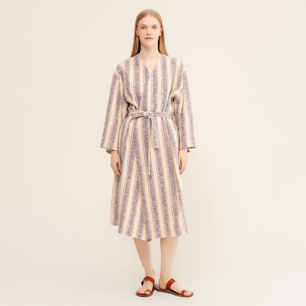 Kaapelitehdas bathrobe, white-brown-blue