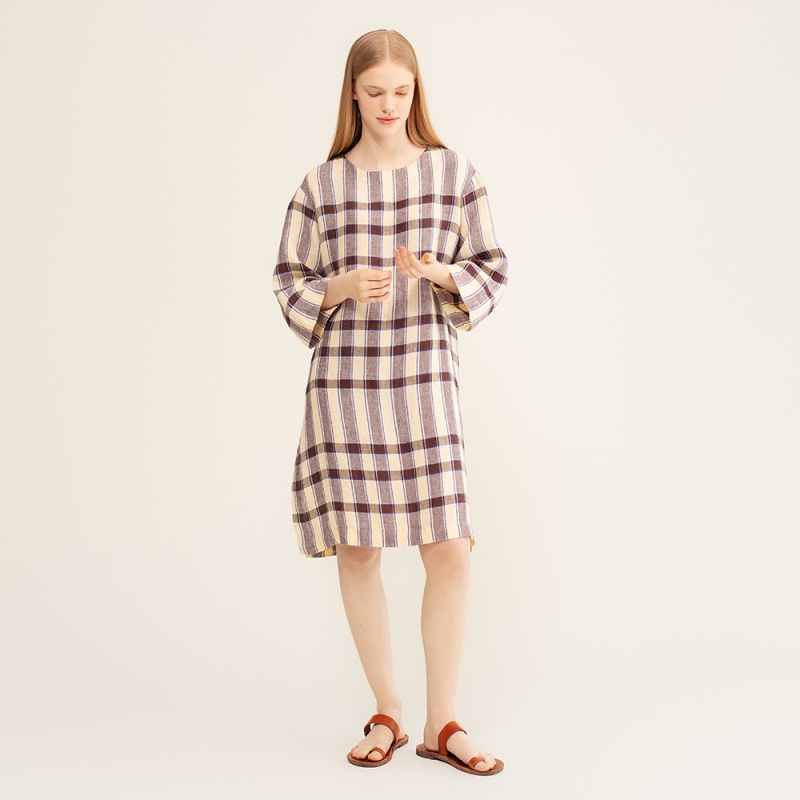 Ľanová tunika Merihaka, bielo-hnedo-modrá