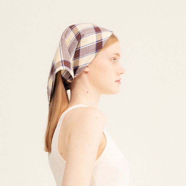 Linen scarf Merihaka, white-brown-blue