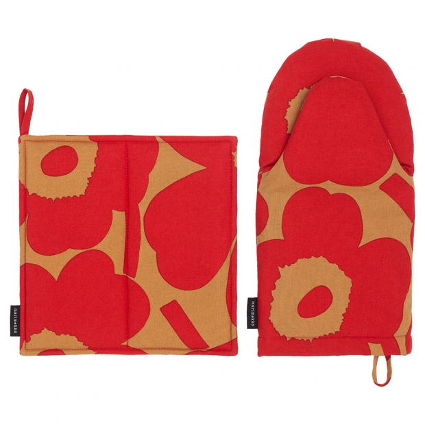 Set of kitchen gloves Unikko, brown-red