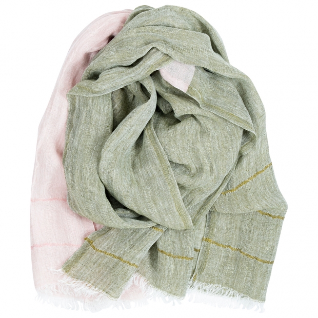 Tsavo linen scarf, olive-pink