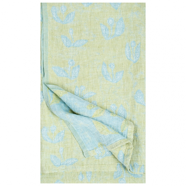 Linen blanket / tablecloth Kesäkukka 145x180, lime-light blue