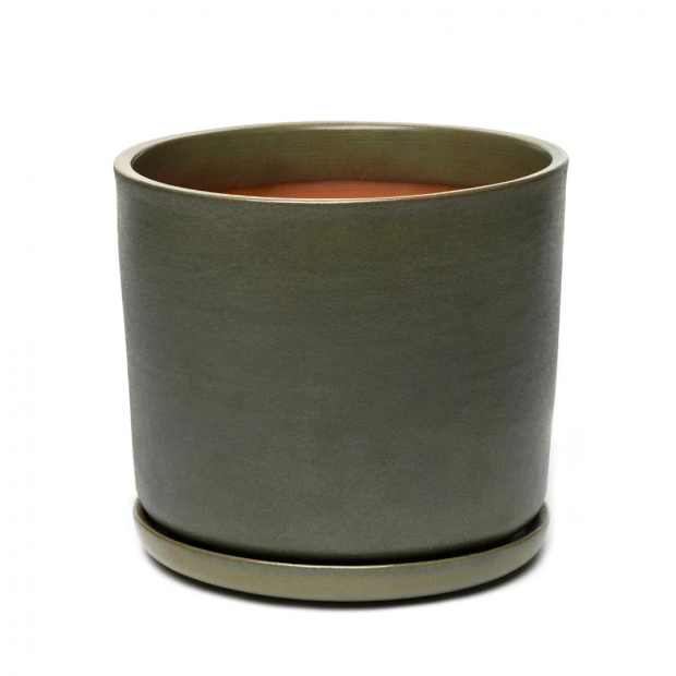 Moss L flower pot, with bowl / grey-green