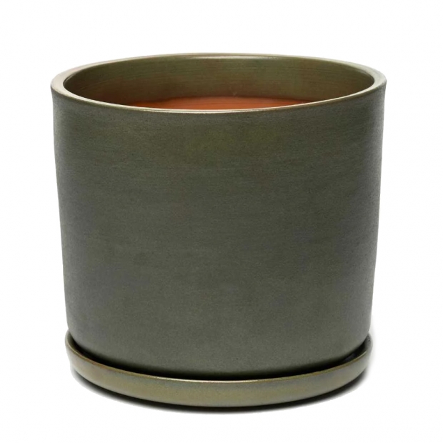 Moss XL flower pot, with bowl / grey-green