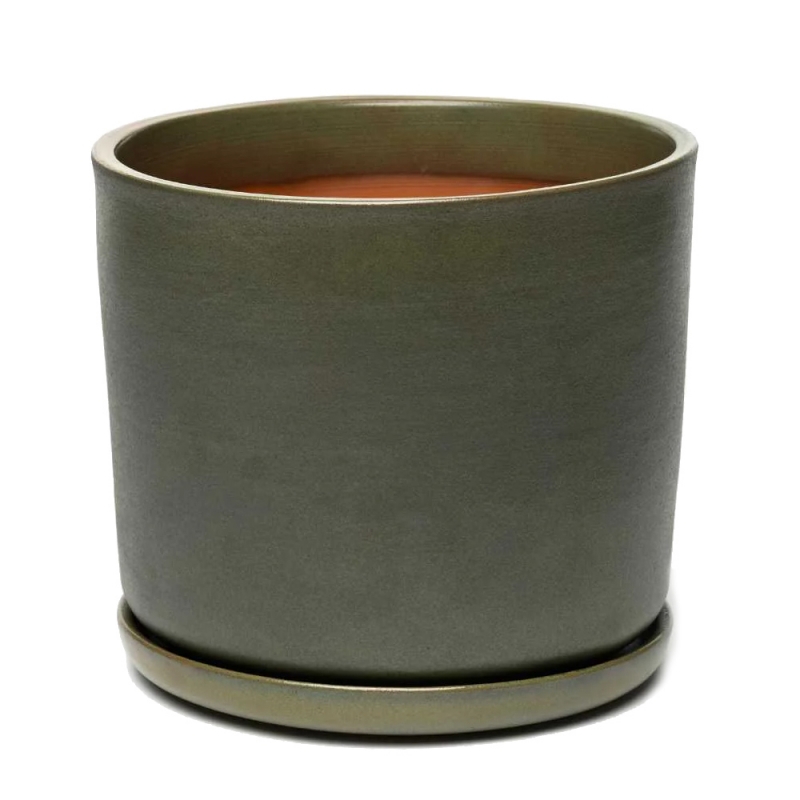 Moss XL flower pot, with bowl / grey-green