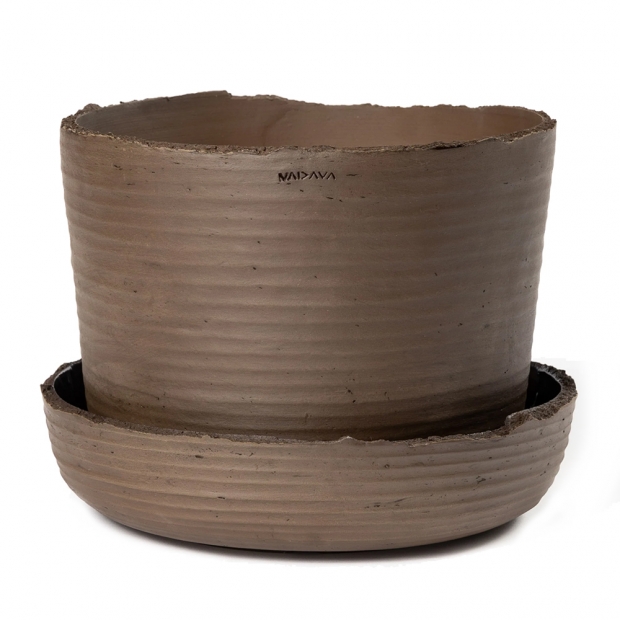 Soil L flower pot, with bowl / brown