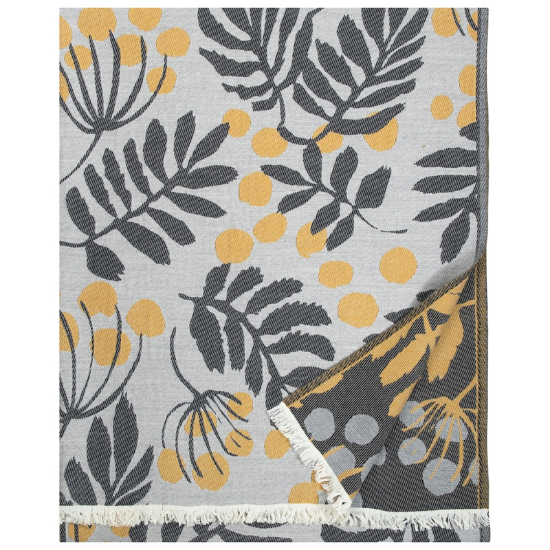 Merino blanket Pihapuu 135x180, gray-yellow-black