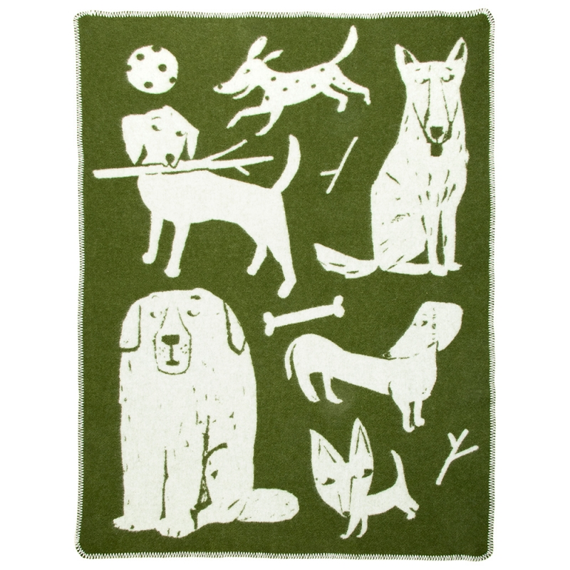 Wool blanket Koirapuisto 90x130, olive-white