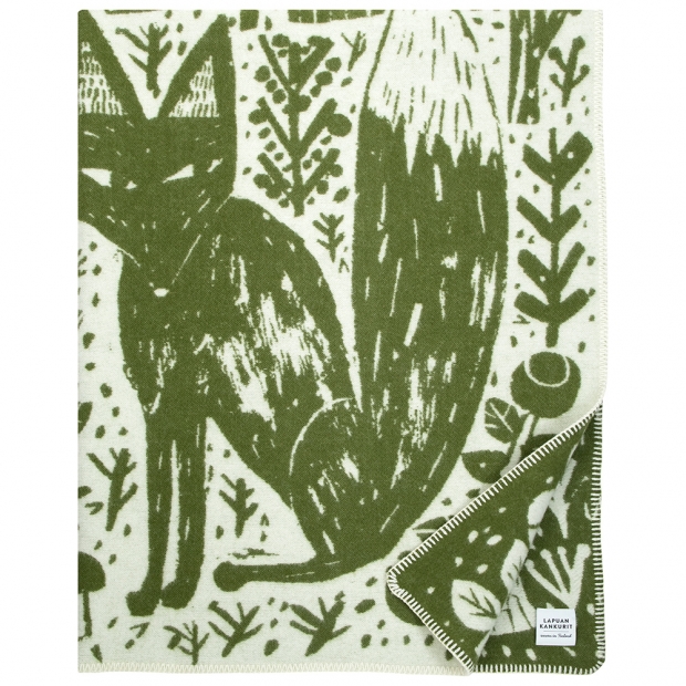 Wool blanket Metsikkö 130x180, olive-white