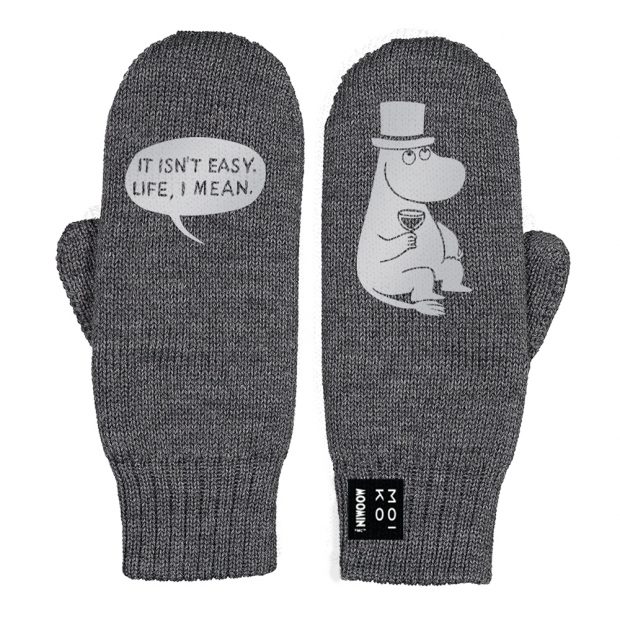 Philosopher Moominpappa Merino Mittens, Dark Grey / reflective
