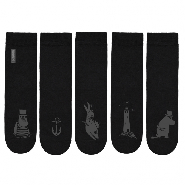 Set ponožiek Moominpappa at Sea, 5ks/čierne