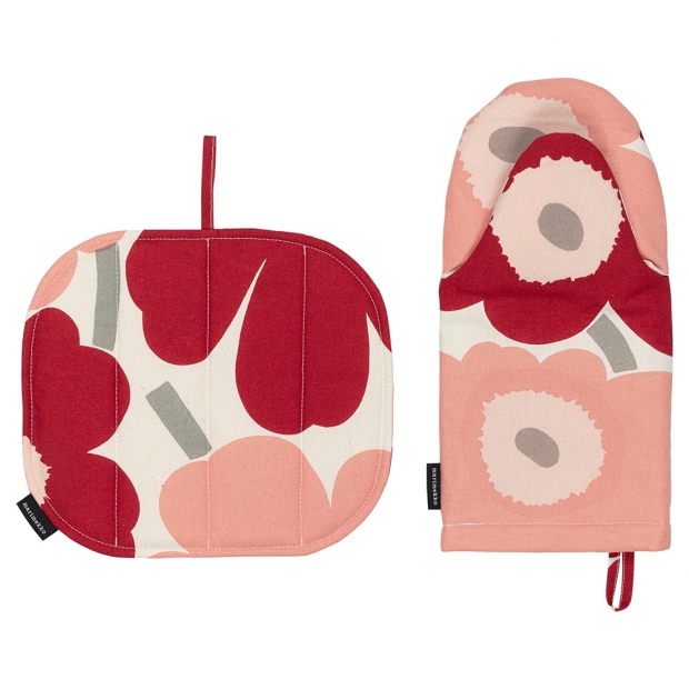 Set of kitchen gloves Unikko, red-pink