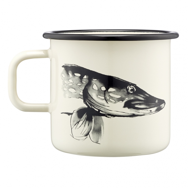 Pike & Trout mug 0.55l, enamel / beige