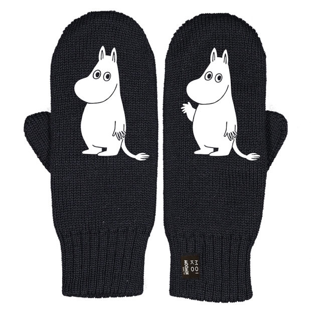 Merino mittens Moomin Hello there, black