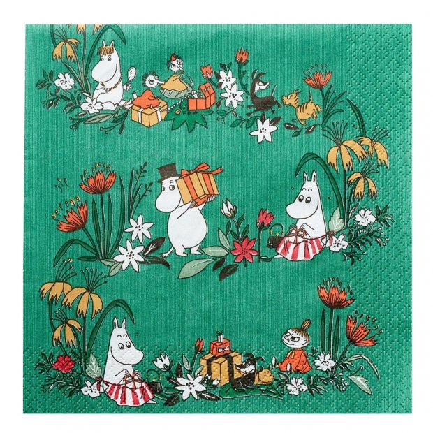 Moomin Misteli napkins 33x33cm, 20pcs / green