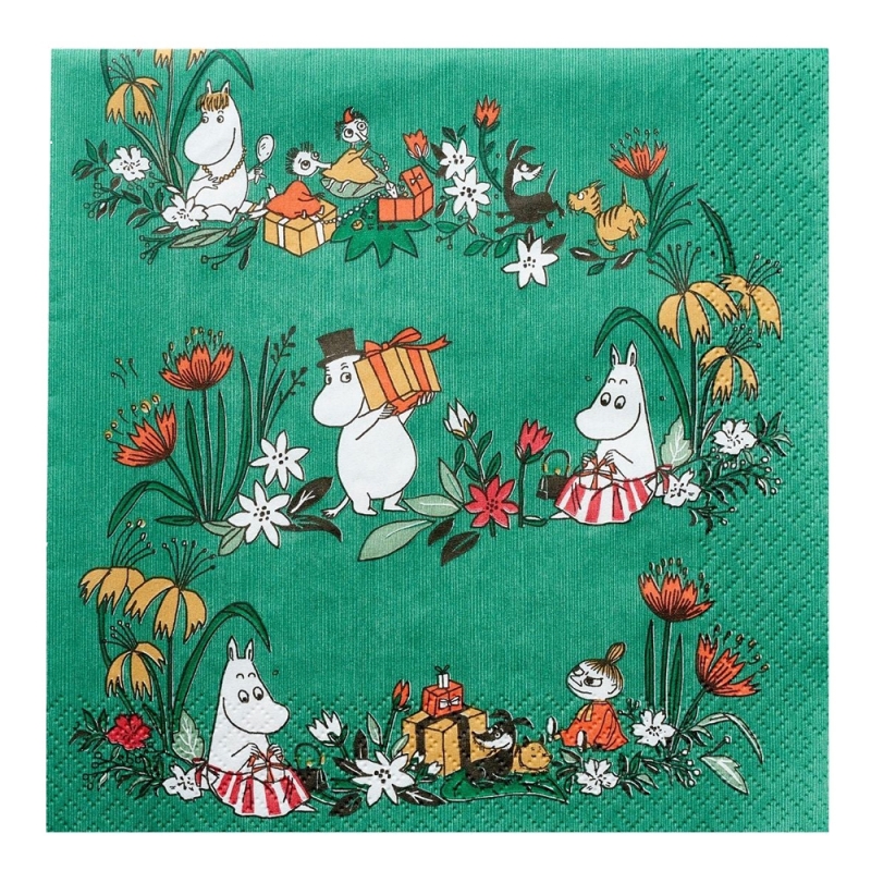 Moomin Misteli napkins 33x33cm, 20pcs / green