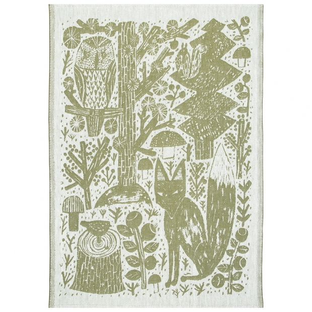 Linen tea towel Metsikkö 46x70, olive-white