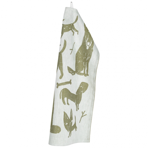 Linen towel Koirapuisto 46x70, white-olive