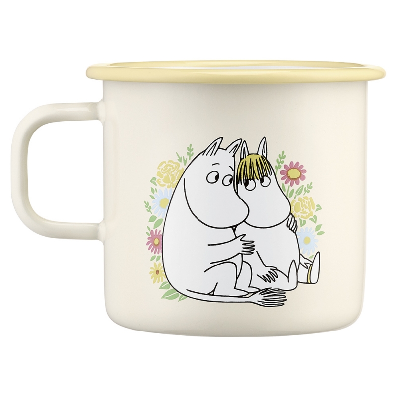 Moomin Flowers mug 0.55l, enamel / yellow