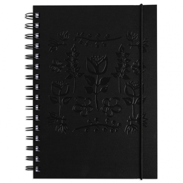 Magical Garden notebook, recycled leather / black