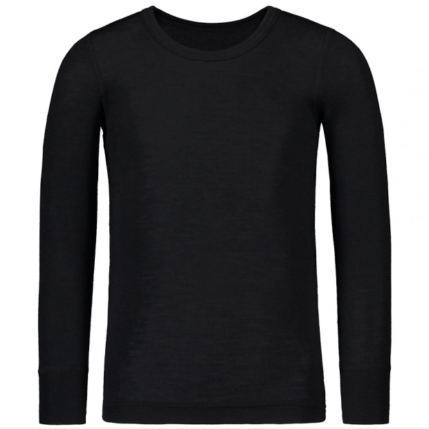 Detské tričko z hodvábu a merino vlny, dlhý rukáv / čierne