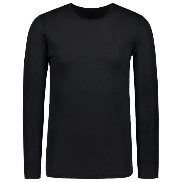 Tričko z hodvábu a merino vlny, dlhý rukáv / čierne