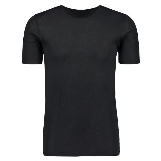 Silk and merino wool T-shirt, short sleeve / black