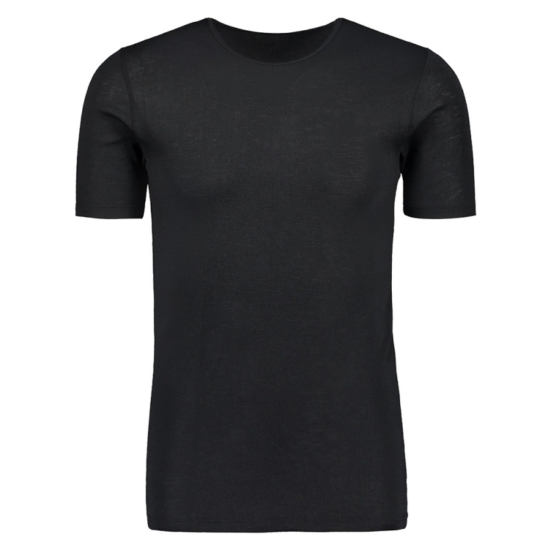 Silk and merino wool T-shirt, short sleeve / black