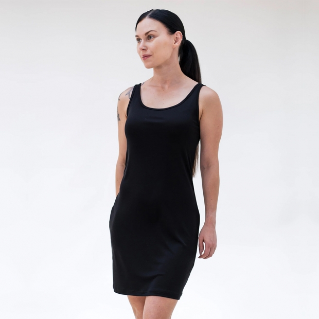 Women's silk slip dress, black