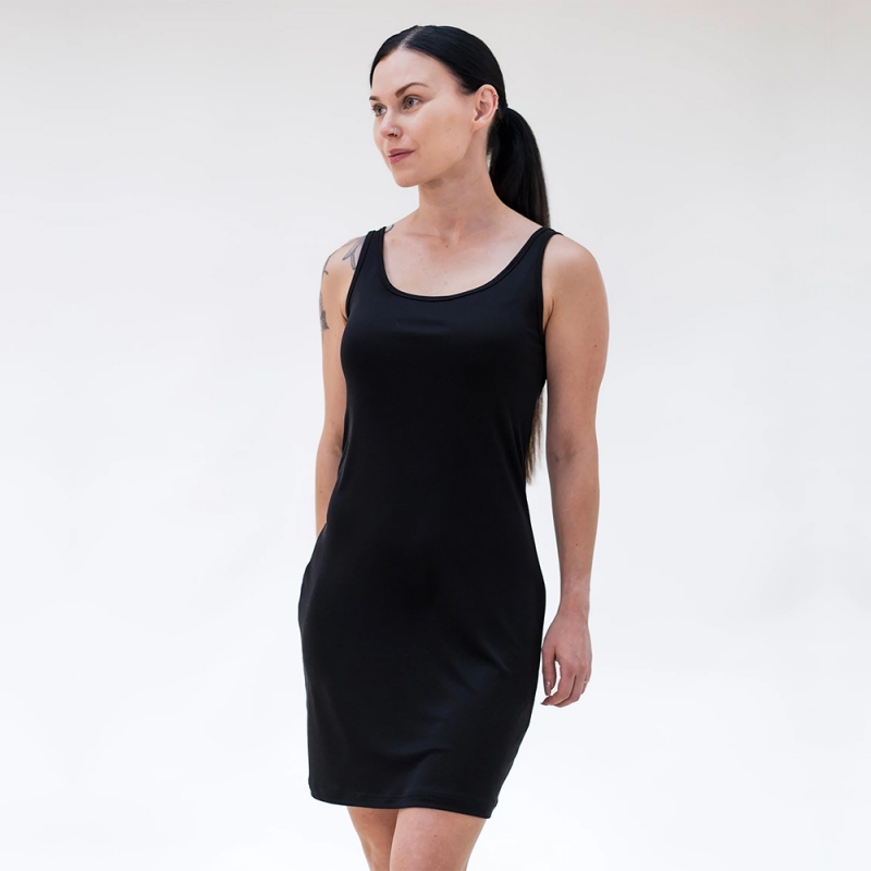Women's silk slip dress, black