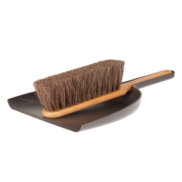 Horsehair dustpan with broom, dark grey, beech / bioplastic