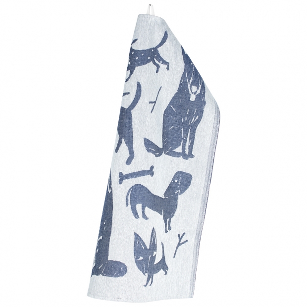 Linen towel Koirapuisto 46x70, white-blue