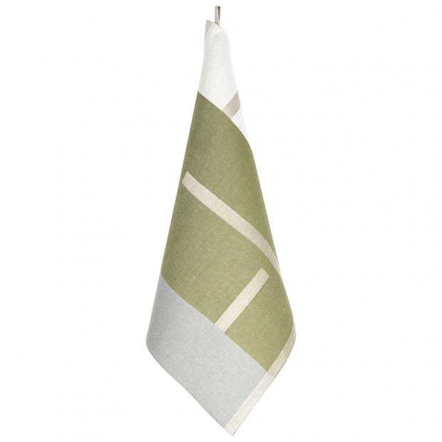 Linen tea towel / napkin Suunta 46x46, olive-grey-white