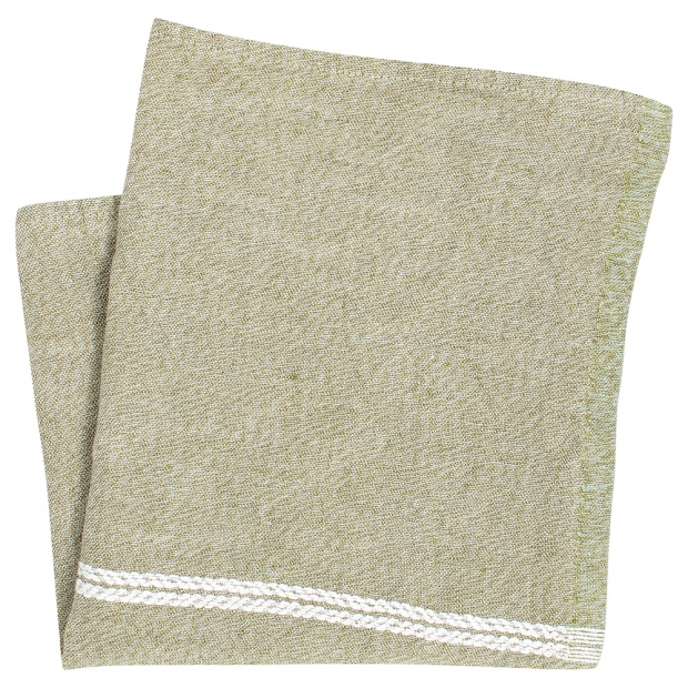 Linen napkin Venla 46x46, olive-white