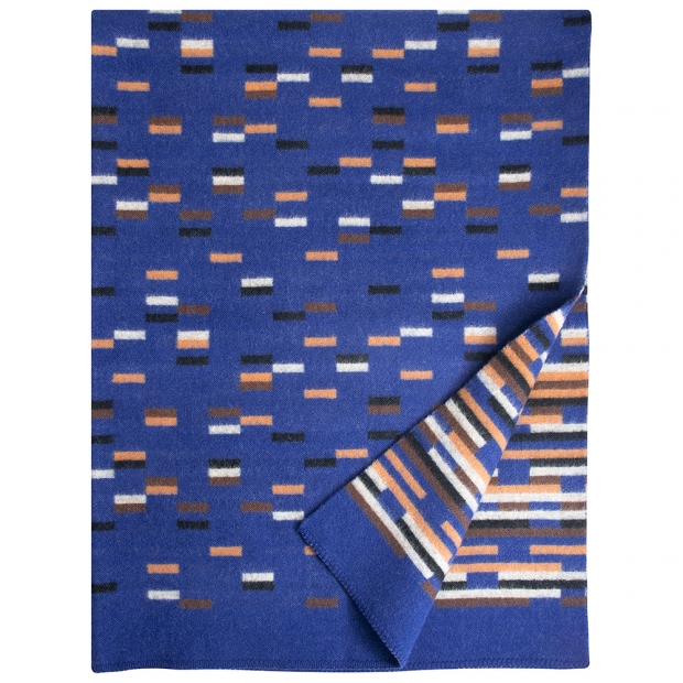 Yllätys wool blanket 130x180, blue-cinnamon-brown